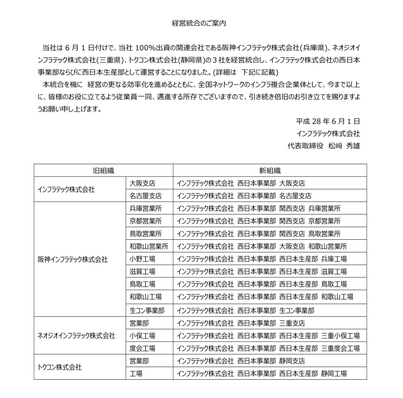 経営統合のご案内